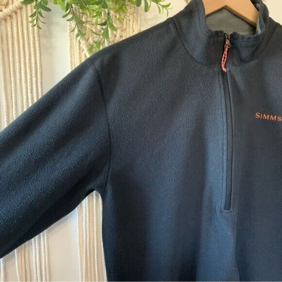 SIMMS Men’s 1/4 Zip Fleece Pullover Black Orange Size Medium - Picture 5 of 7